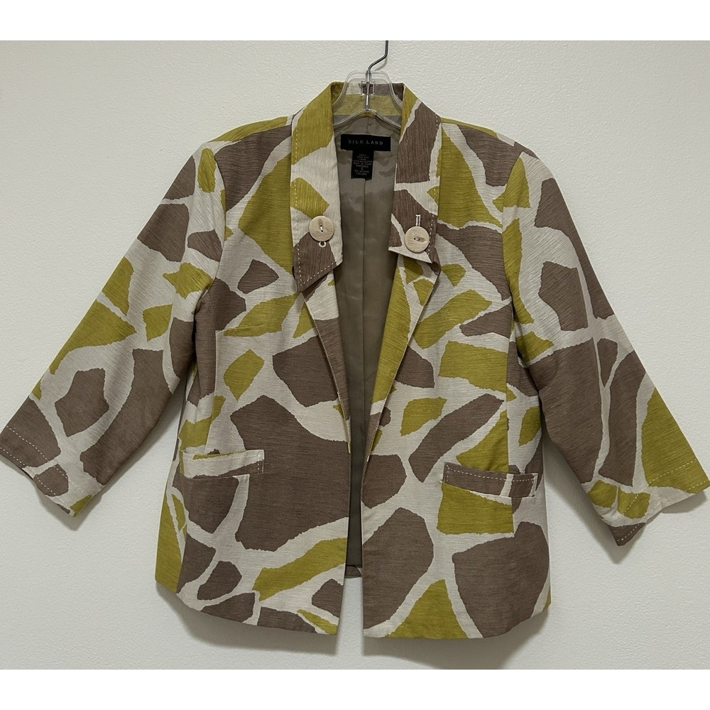 SILK LAND  Blazer Women Sz S FunKy Print  Lined Jacket Travel Summer Career Y2K